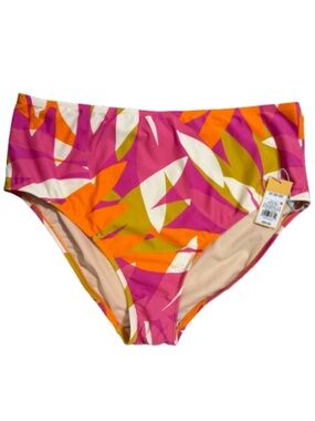 Kona Sol women’s High Waist Swim Bottoms Pink Orange White  NWT.    Size 2X